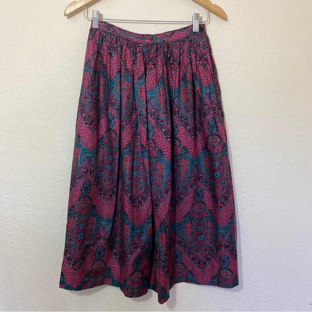 Vintage Fuchsia and Teal Patterned Skirt